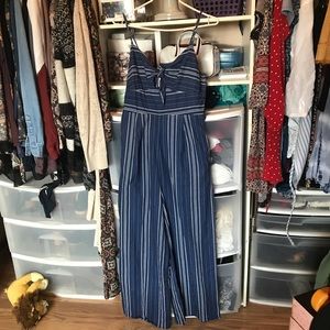 Blue & white sleeveless jumpsuit